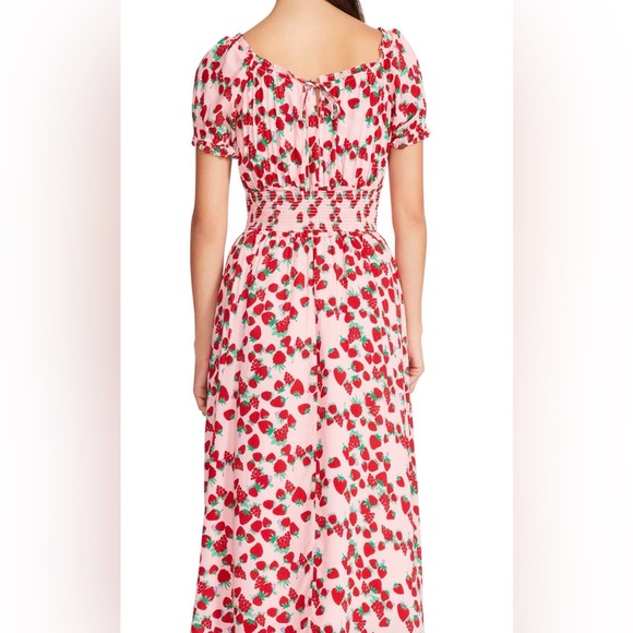 Betsey Johnson Strawberry Fields Print Challis Pink Pearl Blush Lined Midi Dress - Picture 2 of 8